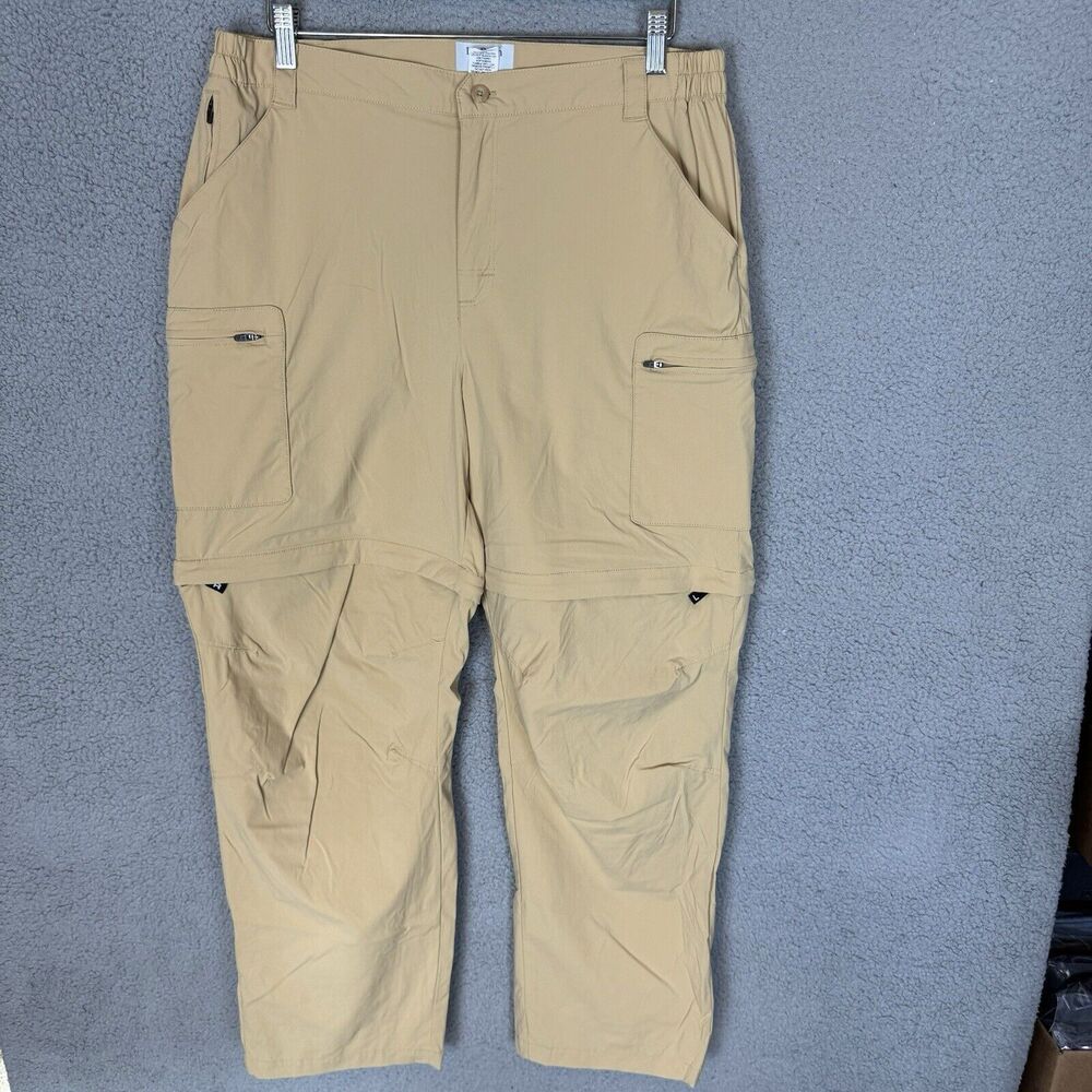 LL Bean Pants Men’s Large Beige Convertible Cargo Pockets Belted Nylon Stretch
